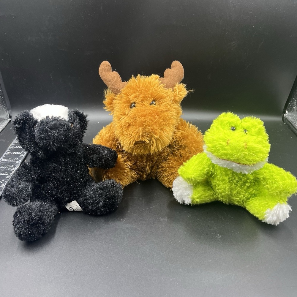 T.A.G Plush lot of 3 Beasty Babies‎ - Skunk - Frog and Henksters - Moose